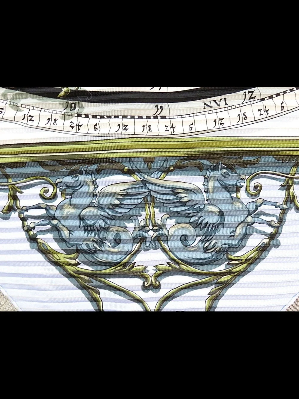 Hermes Pleated Silk Scarf in Sky Blue and Olive